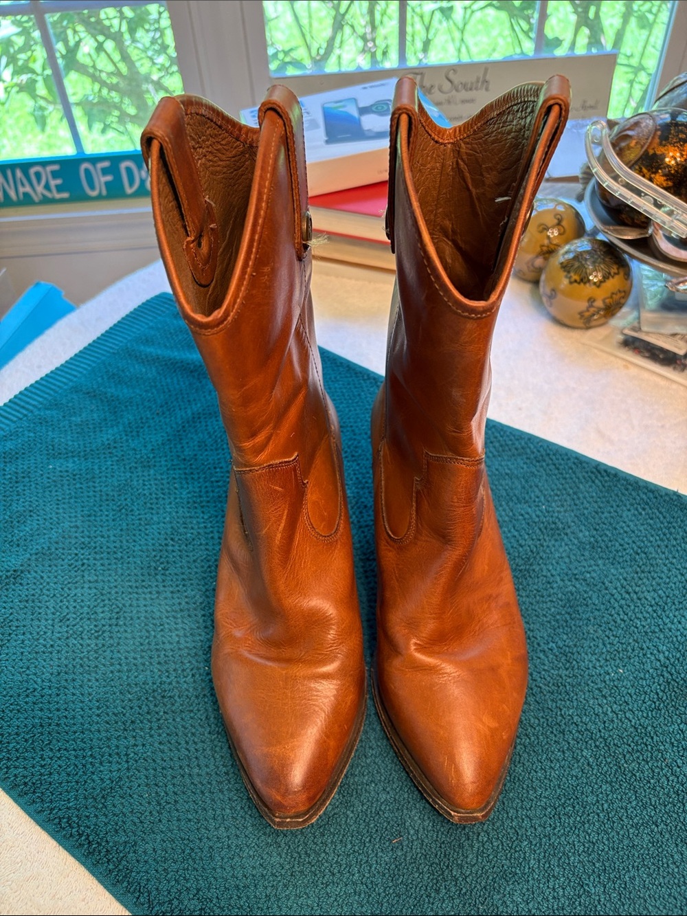 Frye June Western Bronze Leather Mid-Calf Boots- 8B